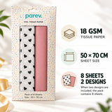 Pack of 8 Classic Hearts Luxury Foil Design & Plain Pink 50 x 70 cm Tissue Sheets - Valentine Romantic Gifting Birthdays Everyday Occasions