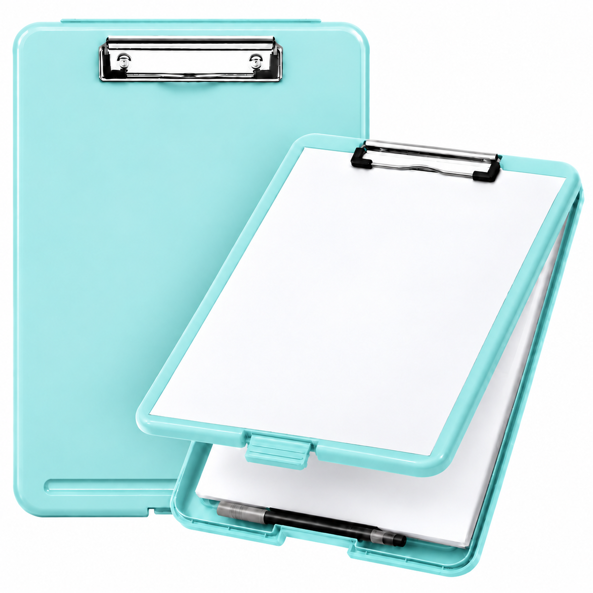 Single A4 Pastel Blue Plastic Clipboard Box File - Storage Filing Case