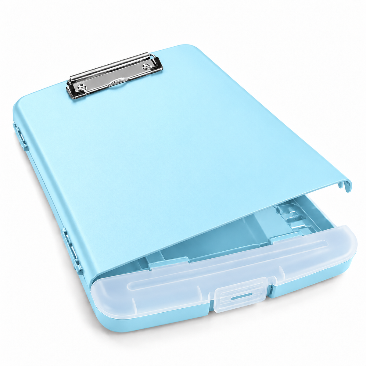 A4 Light Blue Plastic Clipboard Box File With Pencil Holder - Storage Filing Case