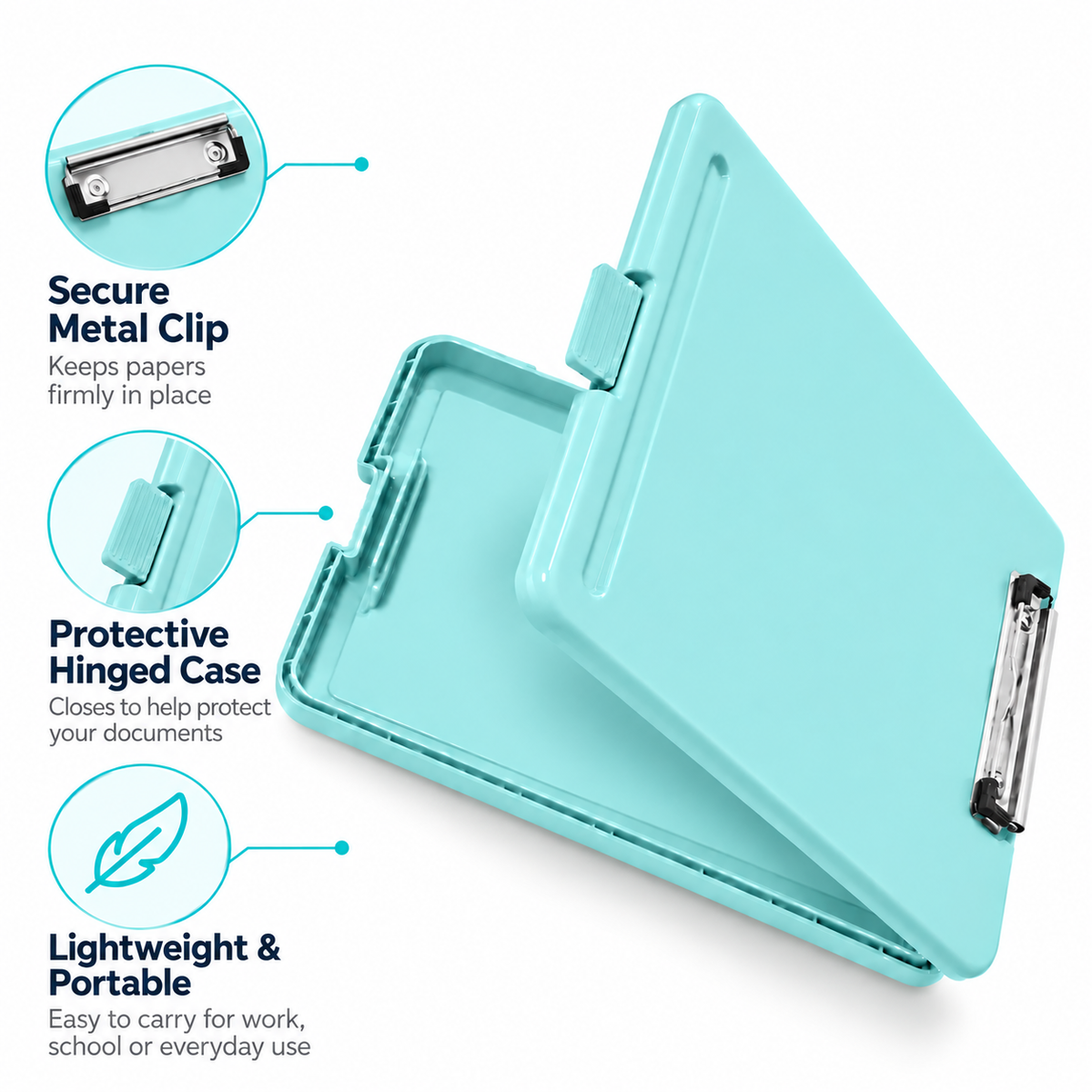 Single A4 Pastel Blue Plastic Clipboard Box File - Storage Filing Case