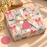 Pack of 2 Bow Pattern Design 50 x 70 cm Gift Wrap Sheets with 2 Tags - Christmas Birthdays Parties Holiday Gifting