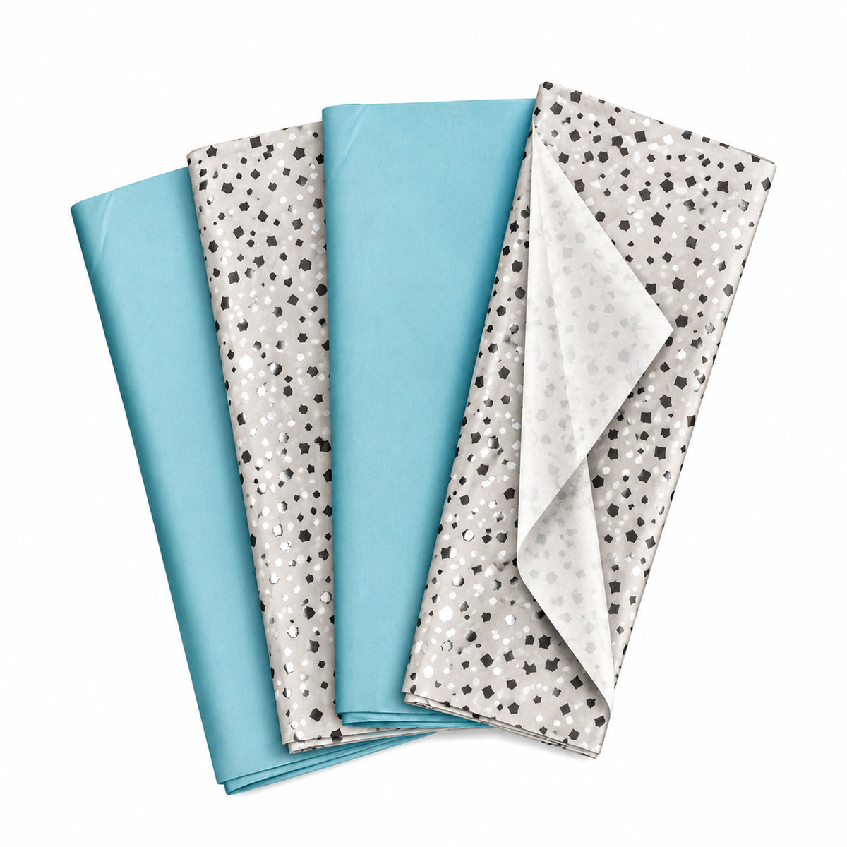 Pack of 8 Diamond Sparkle Luxury Foil Design & Plain Sky Blue 50 x 70 cm Tissue Sheets - Birthday Summer Everyday Celebrations