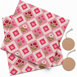 Pack of 2 Petal Checks Design 50 x 70 cm Gift Wrap Sheets with 2 Tags - Valentine’s Mother's Day Birthdays Everyday Celebrations