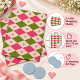 Pack of 2 Spring Diamonds Design 50 x 70 cm Gift Wrap Sheets with 2 Tags - Christmas Birthdays Kids Party Holiday Gifting