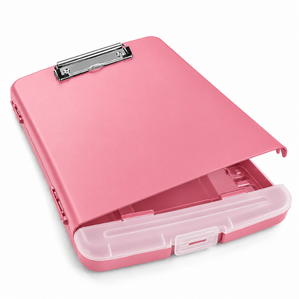 A4 Pink Plastic Clipboard Box File With Pencil Holder - Storage Filing Case