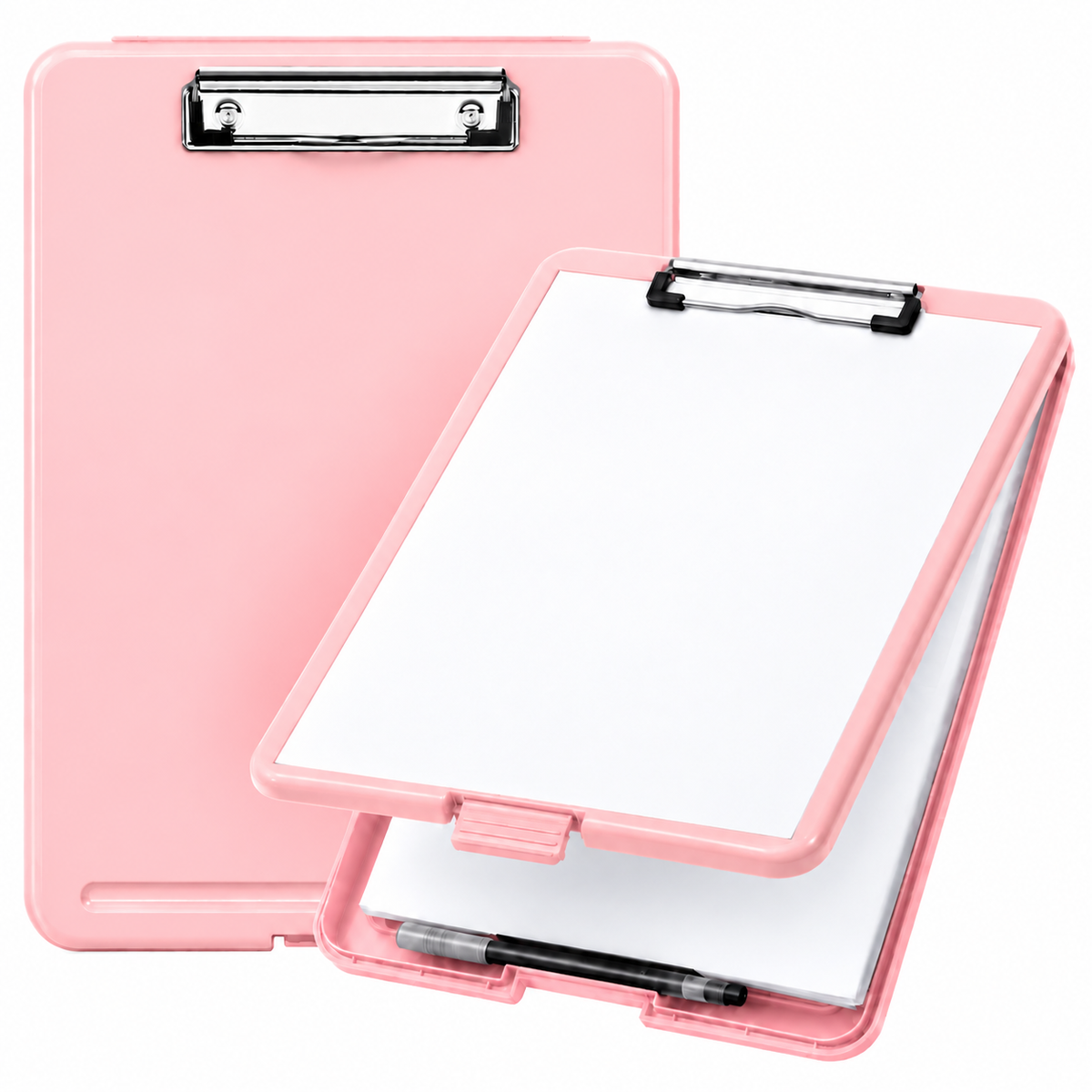 Single A4 Pastel Pink Plastic Clipboard Box File - Storage Filing Case