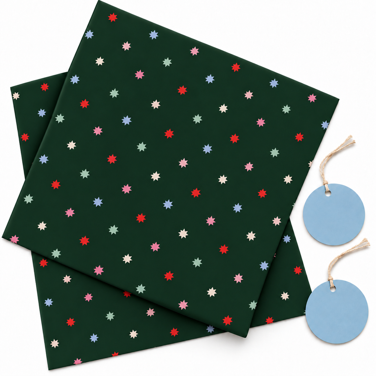 Pack of 2 Christmas Midnight Starfall Design 50 x 70 cm Gift Wrap Sheets with 2 Tags - Christmas Birthdays Kids Party Holiday Gifting