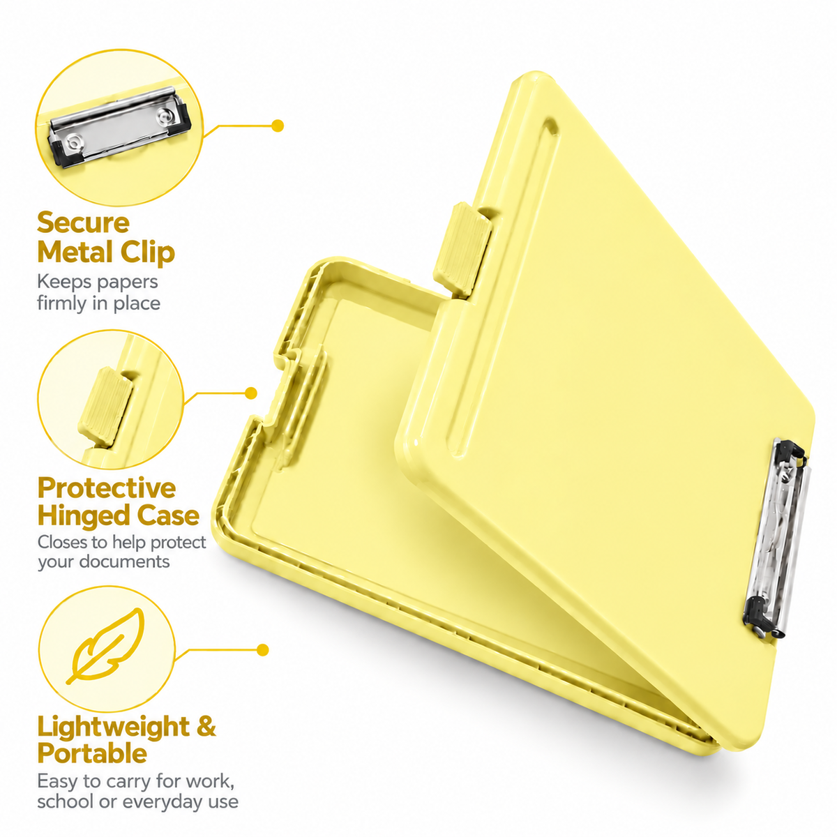 Single A4 Pastel Yellow Plastic Clipboard Box File - Storage Filing Case