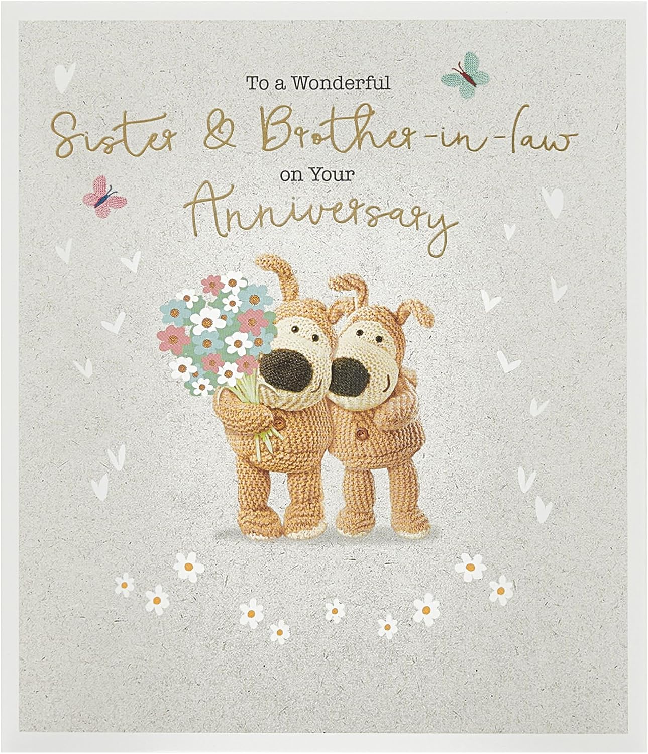 Boofles with Bouquet Sister & Brother In Law Anniversary Card