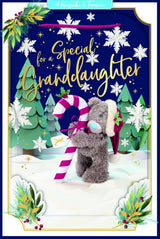 Bear With Candy Cane Special Granddaughter 3D Christmas Keepsake Card
