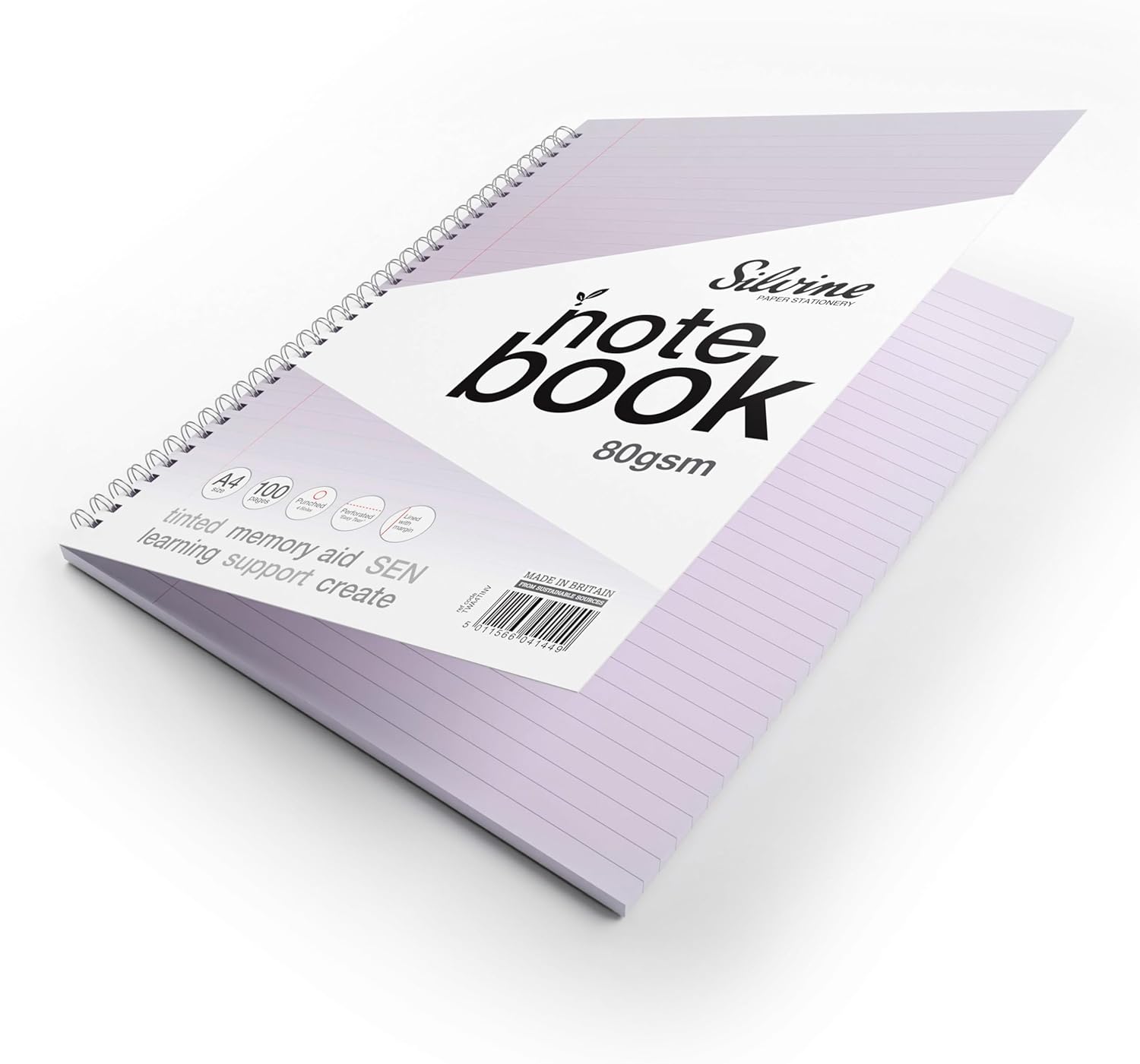 A4+ 100 Pages Twin Wire SEN Lilac Paper Dyslexia Notebook - Lined with Margin