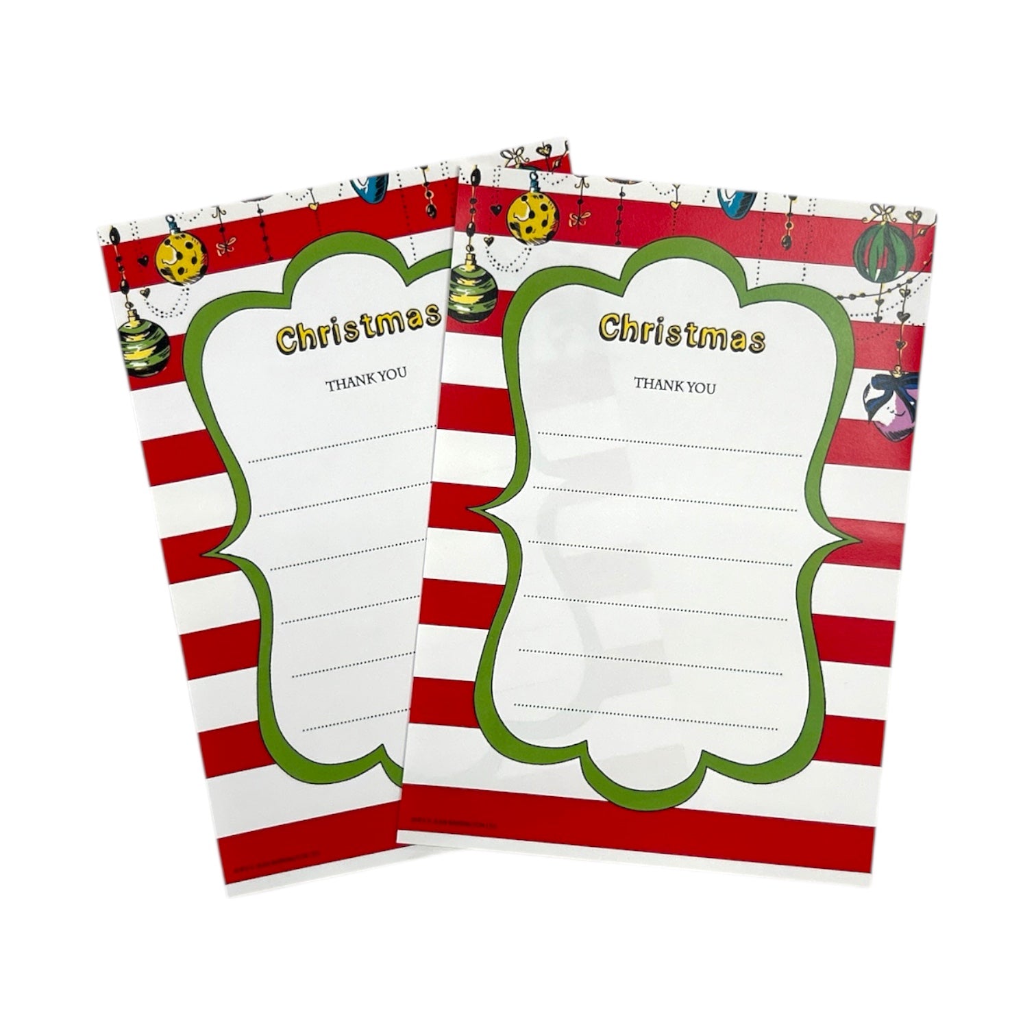 Pack of 20 Christmas Baubles Thank You Sheets With Envelopes