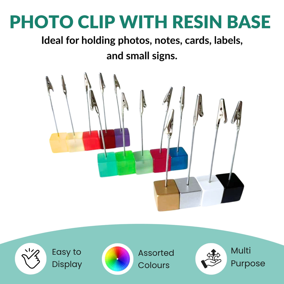 Photo Holder Clip with Square Silver Coloured Resin Base