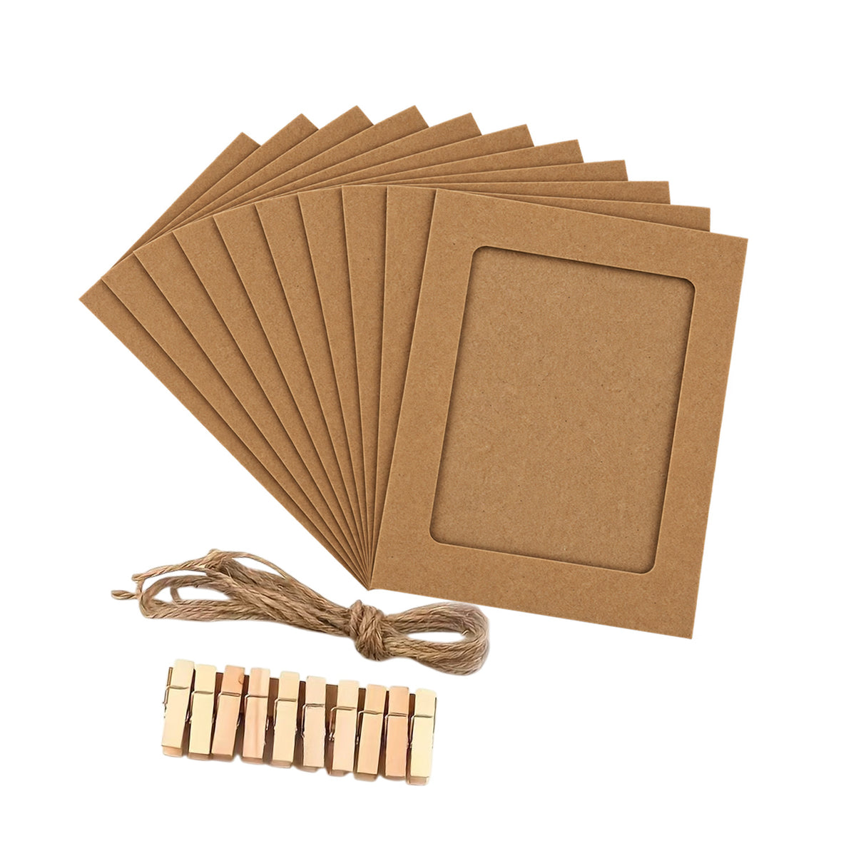 Kraft Photo Frame Banner Set with Wooden Pegs and Hemp Twine