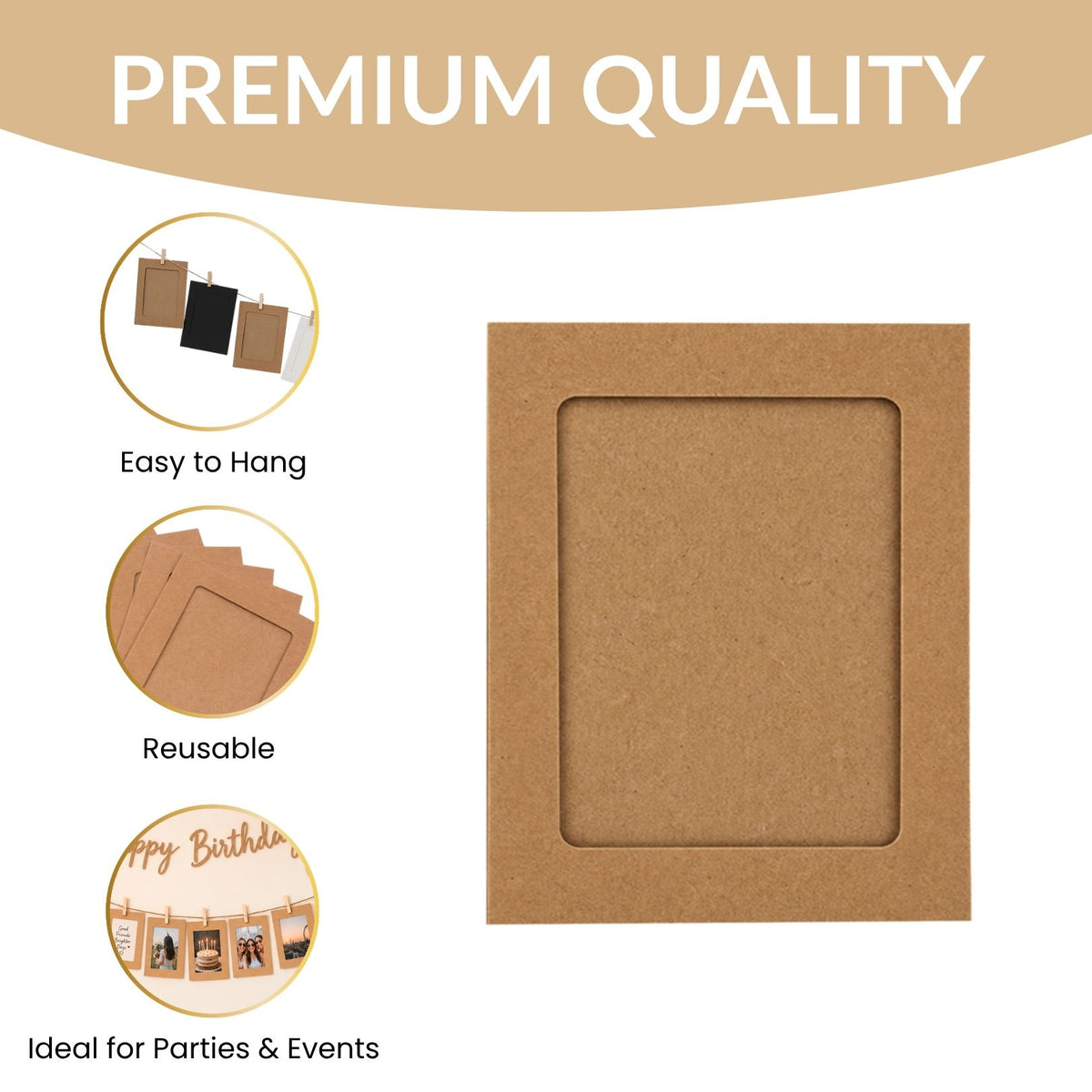 White Photo Frame Banner Set with Wooden Pegs and Hemp Twine