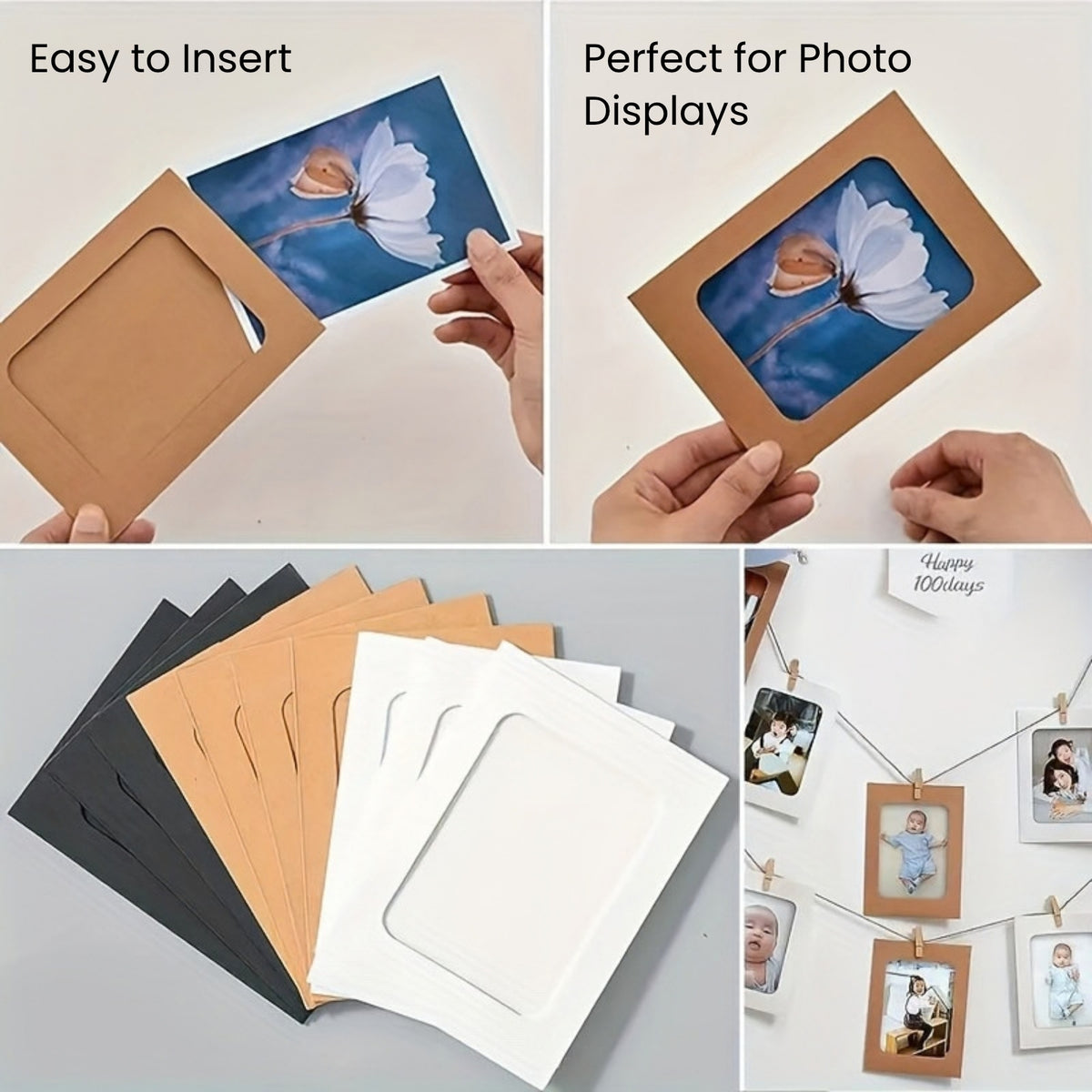 White Photo Frame Banner Set with Wooden Pegs and Hemp Twine