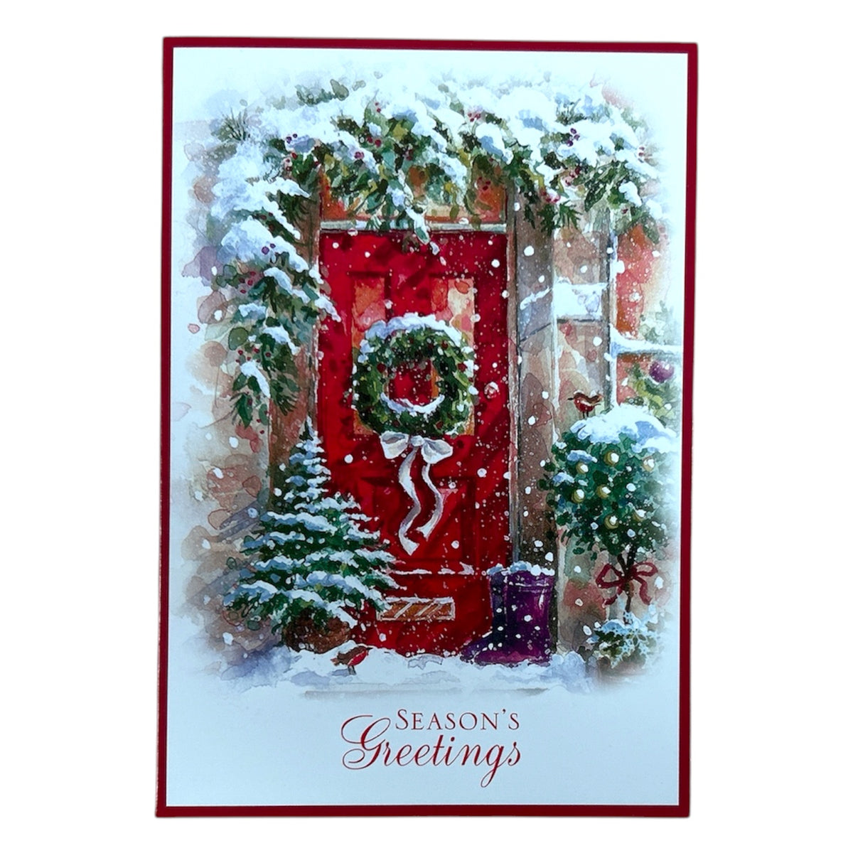 Snowy Red Door Pack of 20 in 4 Designs Season's Greetings Christmas Cards