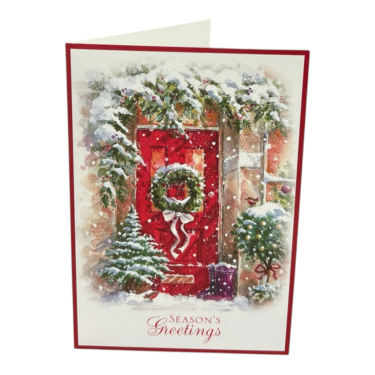 Snowy Red Door Pack of 20 in 4 Designs Season's Greetings Christmas Cards