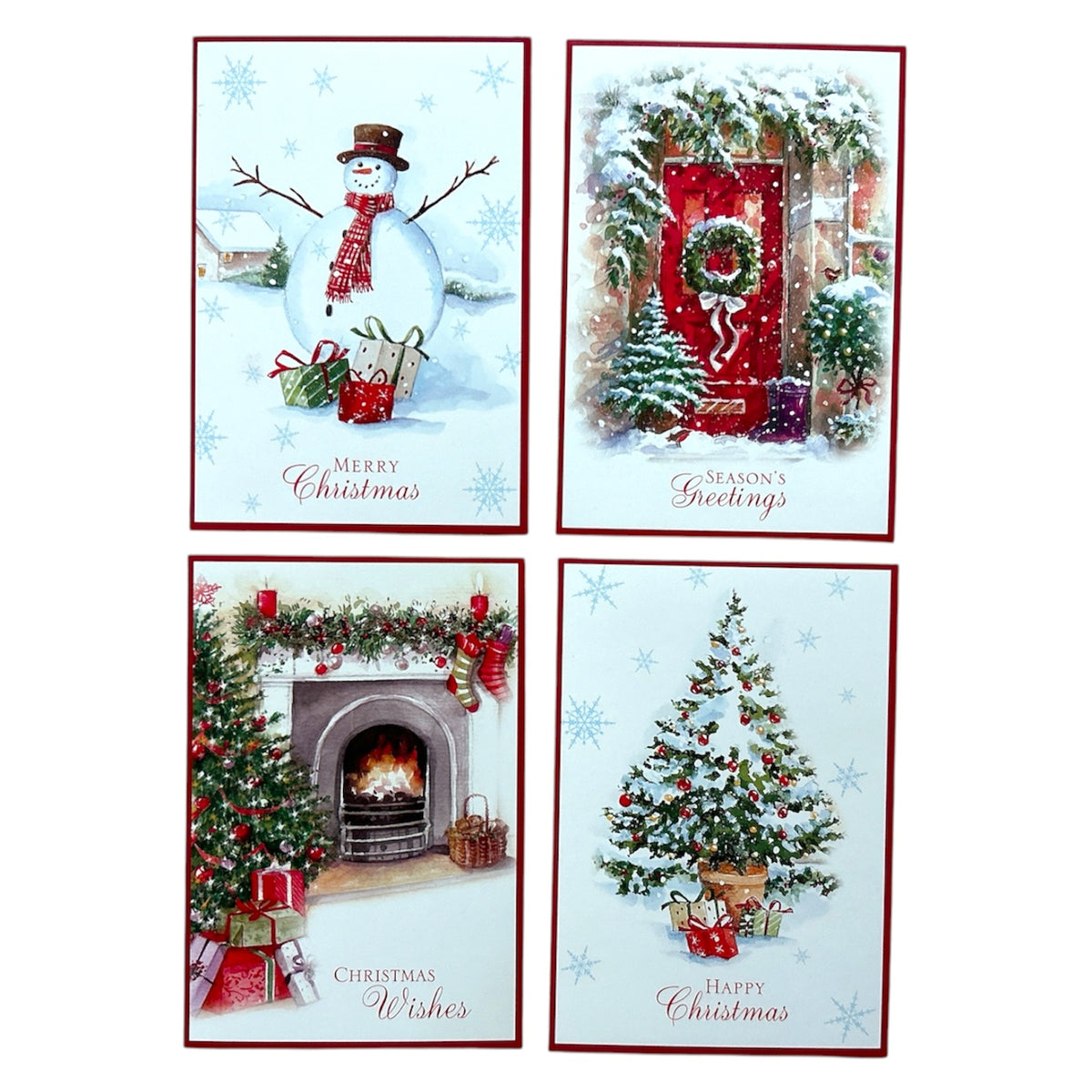 Snowy Red Door Pack of 20 in 4 Designs Season's Greetings Christmas Cards