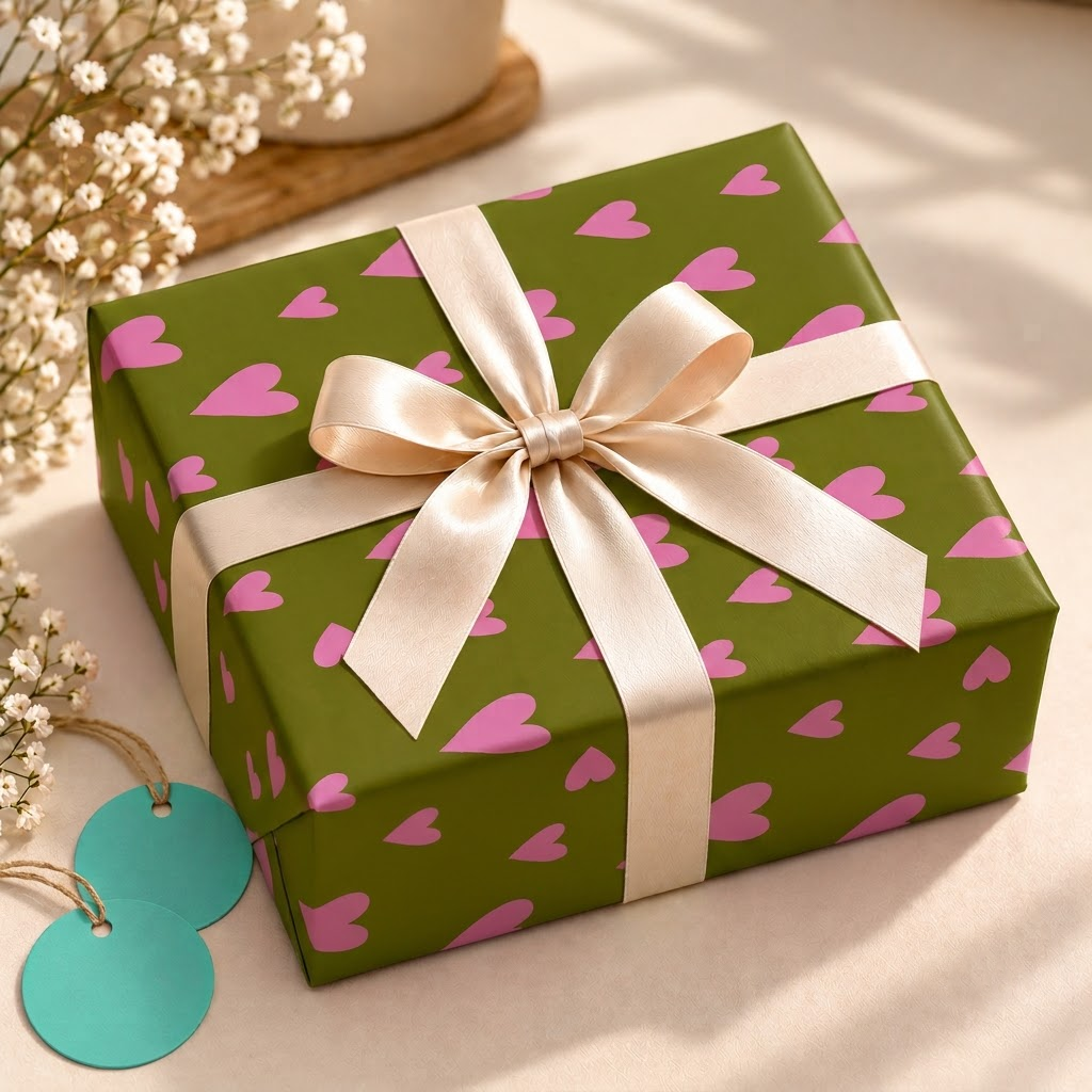 Pack of 2 Garden Of Hearts Design 50 x 70 cm Gift Wrap Sheets with 2 Tags - Valentine’s Mother's Day Birthdays Everyday Celebrations