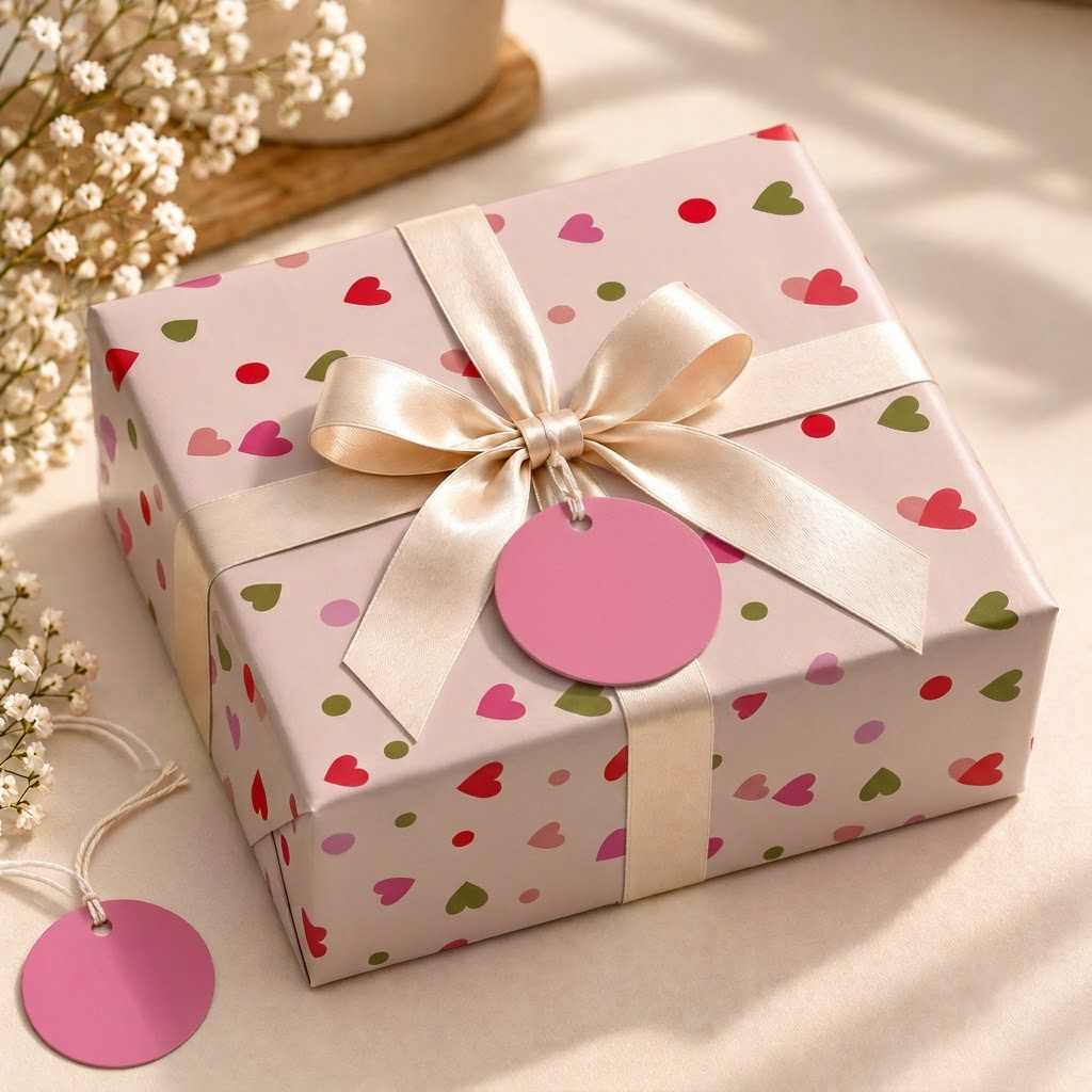 Pack of 2 Tinny Heart Toss Design 50 x 70 cm Gift Wrap Sheets with 2 Tags - Valentine’s Day Christmas Romantic Occasions Birthdays