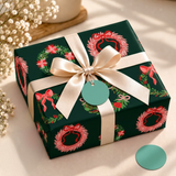 Pack of 2 Winterberry Wreath Design 50 x 70 cm Gift Wrap Sheets with 2 Tags - Christmas Seasonal Celebrations Winter Parties