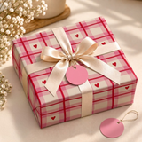 Pack of 2 Love Plaid Design 50 x 70 cm Gift Wrap Sheets with 2 Tags - Valentine’s Day Christmas Romantic Occasions Birthdays