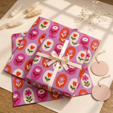 Pack of 2 Spring Tulips Design 50 x 70 cm Gift Wrap Sheets with 2 Tags - Valentine’s Mother's Day Birthdays Everyday Celebrations