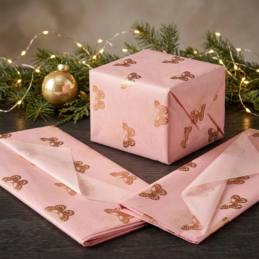 Pack of 5 Fluttering Butterflies Design 50 x 70 cm Luxury Gold Foil Tissue Sheets - Summer, Holiday, Spring