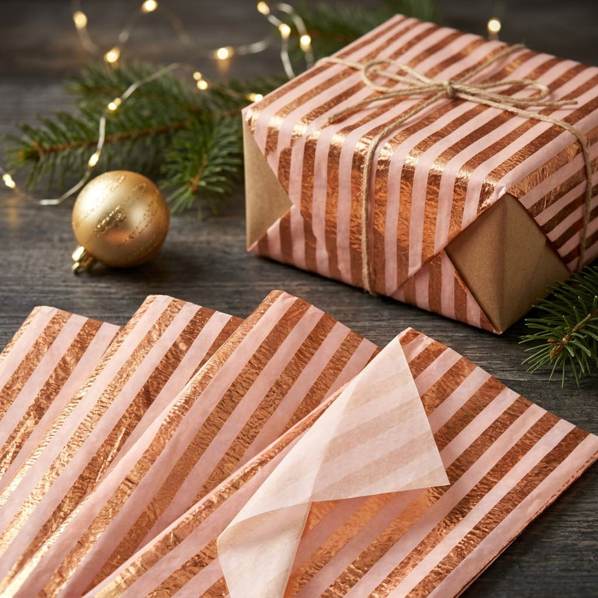 Pack of 5 Abstract Stripes Design 50 x 70 cm Luxury Gold Foil Tissue Sheets - Wedding, Christmas, Celebration