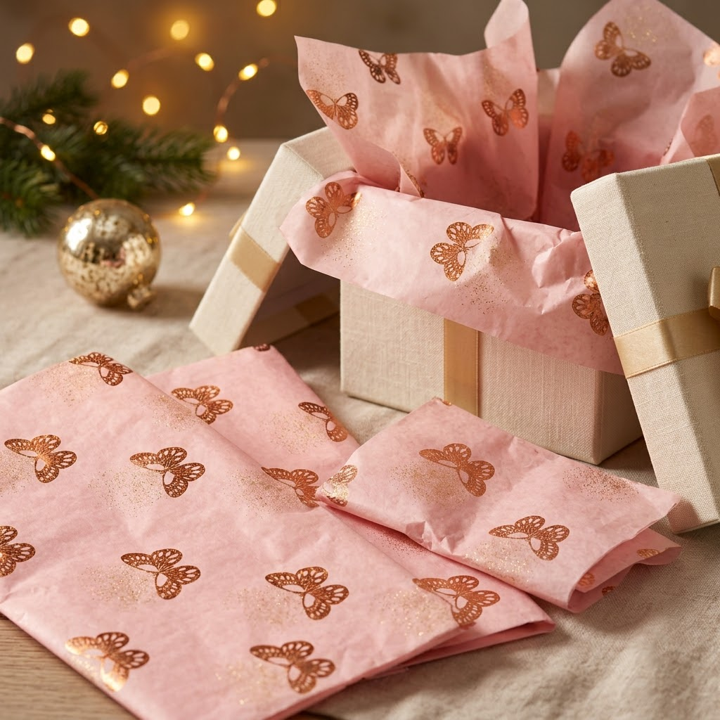 Pack of 5 Fluttering Butterflies Design 50 x 70 cm Luxury Gold Foil Tissue Sheets - Summer, Holiday, Spring