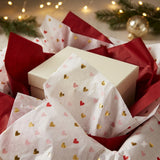 Pack of 8 Valentine Elegance Hearts Luxury Red Foil Design & Plain Red 50 x 70 cm Tissue Sheets - Christmas Valentine's Wedding Birthday
