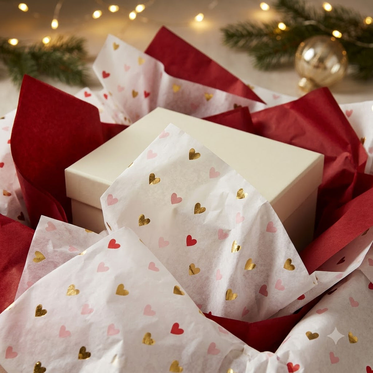 Pack of 8 Valentine Elegance Hearts Luxury Red Foil Design & Plain Red 50 x 70 cm Tissue Sheets - Christmas Valentine's Wedding Birthday