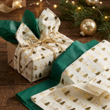 Pack of 8 Christmas Tree Dots Luxury Gold Foil Design & Plain Dark Green 50 x 70 cm Tissue Sheets