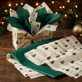 Pack of 8 Christmas Tree Dots Luxury Gold Foil Design & Plain Dark Green 50 x 70 cm Tissue Sheets