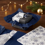 Pack of 8 Winter Foil Snowflakes & Plain Navy Blue 50 x 70 cm Tissue Sheets - Christmas Winter Celebrations