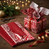 Pack of 8 Elegant Marble Luxury Red Foil Design & Plain Red 50 x 70 cm Tissue Sheets - Christmas, Valentine, Wedding