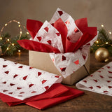 Pack of 8 Christmas Santa Hat Toss Luxury Foil Design & Plain Red 50 x 70 cm Tissue Sheets