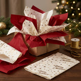 Pack of 8 Merry Christmas Luxury Gold Foil Design & Plain Red 50 x 70 cm Tissue Sheets