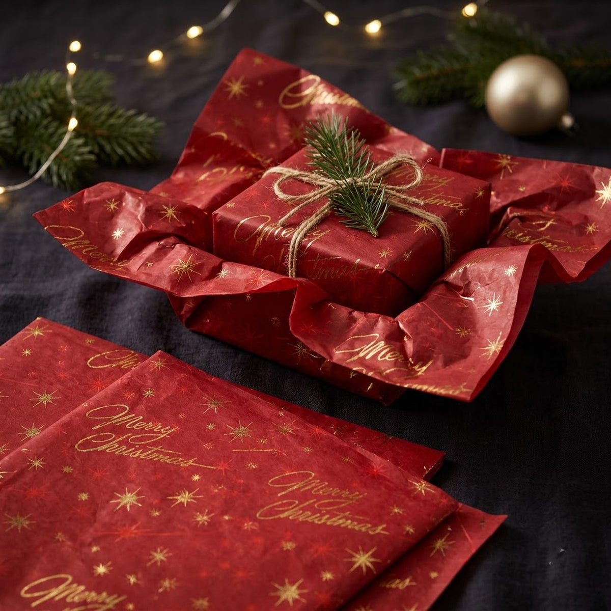 Pack of 5 Red Merry Christmas Design 50 x 70 cm Luxury Gold Foil Tissue Sheets