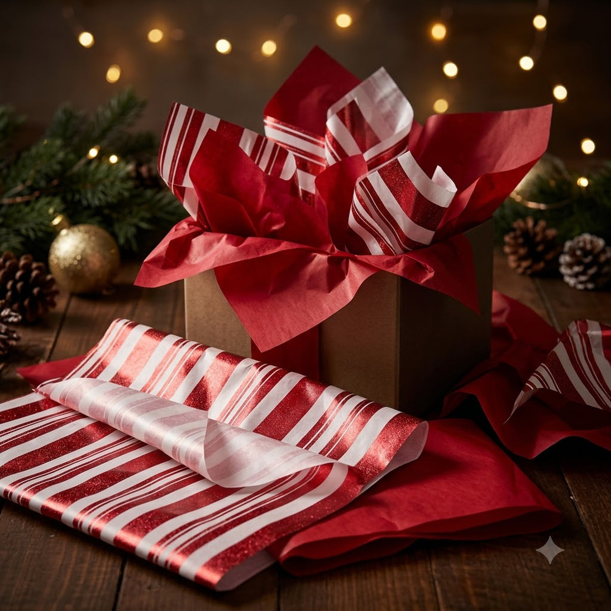 Pack of 8 Modern Stripe Band Luxury Red Foil Design & Plain Red 50 x 70 cm Tissue Sheets - Christmas Valentine Wedding Birthday
