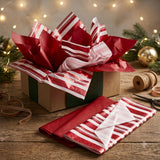 Pack of 8 Modern Stripe Band Luxury Red Foil Design & Plain Red 50 x 70 cm Tissue Sheets - Christmas Valentine Wedding Birthday