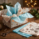 Pack of 8 Birthday Bliss Luxury Gold Foil Design & Plain Sky Blue 50 x 70 cm Tissue Sheets - Boys, Cake, Celebration