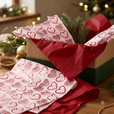 Pack of 8 Valentine Hearts Medley Luxury Red Foil Design & Plain Red 50 x 70 cm Tissue Sheets - Christmas Valentine's Wedding Birthday