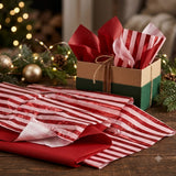 Pack of 8 Classic Horizon Band Luxury Red Foil Design & Plain Red 50 x 70 cm Tissue Sheets - Christmas, Valentine