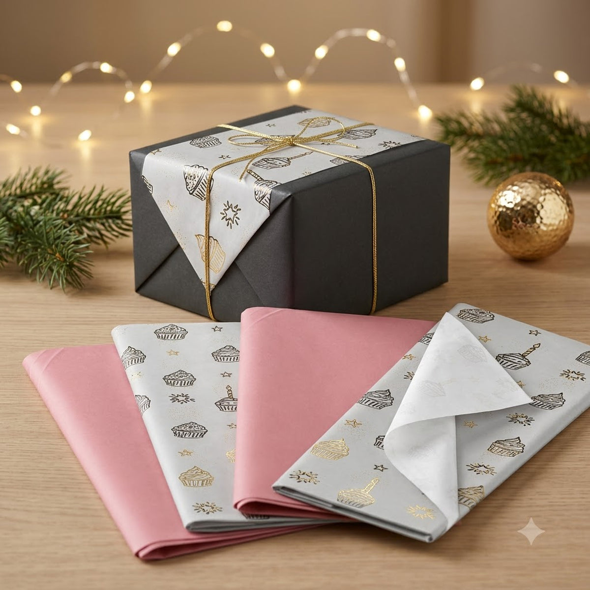 Pack of 8 Sweet Celebration Luxury Silver Foil Design & Plain Pink 50 x 70 cm Tissue Sheets - Birthday, Cake, Girls