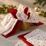 Pack of 8 Valentine Elegance Hearts Luxury Red Foil Design & Plain Red 50 x 70 cm Tissue Sheets - Christmas Valentine's Wedding Birthday