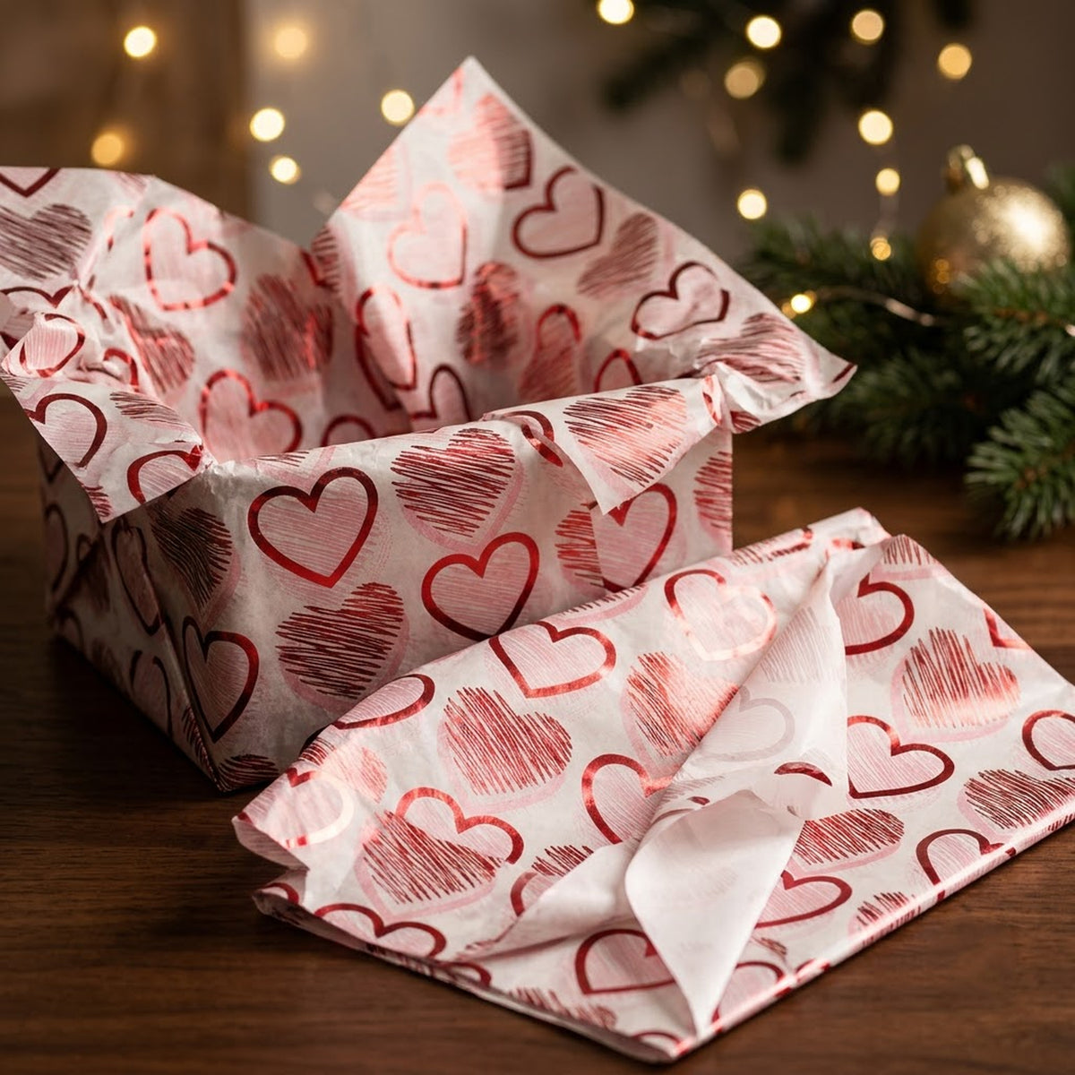 Pack of 5 Heart Medley Design 50 x 70 cm Luxury Red Foil Tissue Sheets - Valentines, Anniversary, Wedding