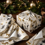 Pack of 5 Woodland Christmas Wonder Design 50 x 70 cm Luxury Foil Tissue Sheets - Reindeer, Snowflakes, Trees