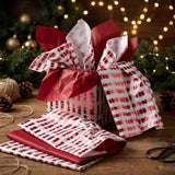 Pack of 8 Soft Dash Luxury Red Foil Design & Plain Red 50 x 70 cm Tissue Sheets - Christmas Valentine Wedding